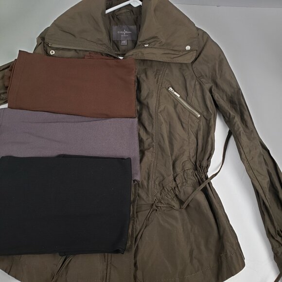 COLE HAAN Sz PXS Olive Green Jacket Adjustable Women Petite Pockets Utility Coat - Picture 7 of 15